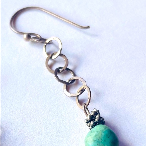 S925 and Turquoise Nugget Drop Earrings on delicate Silver link chain - Picture 5 of 7